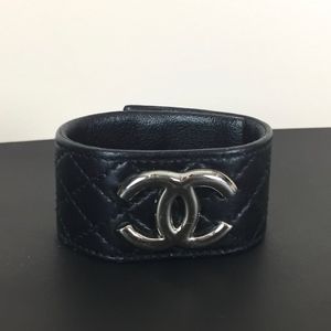 Vintage Chanel Quilted Leather Cuff Bracelet 97A